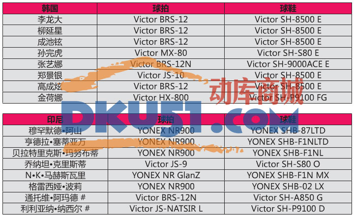 2015苏迪曼杯赛各国球星使用的羽毛球装备介绍